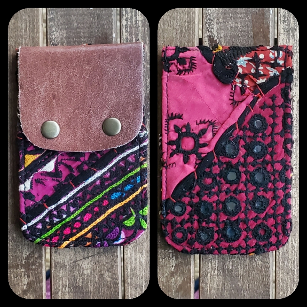 🍳🧠 Free People Boho Embroidered Repurposed vtg banjara hippie Wallet card case